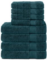 Bol.com Komfortec Handdoekenset – Set van 8 - 4x Handdoek 50x100 cm en 4x Badhanddoek 70x140 cm - 100% Katoen - Petroleumblauw aanbieding
