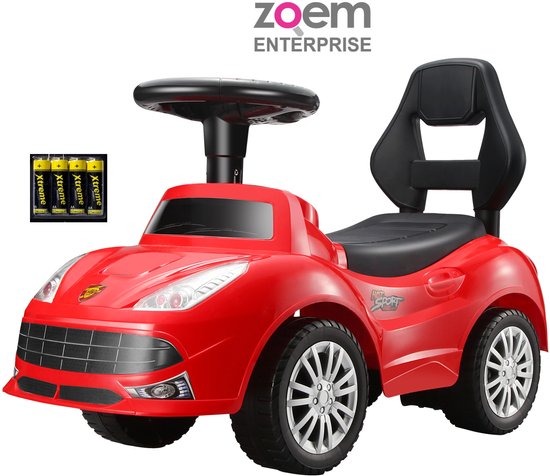 Zoem - Loopauto – Incl batterijen - Race – Ferrari rood – Verlichting – Claxon – Muziek – Stuur - Loopwagen – Speelgoed – Jongens – Meisjes - Cadeau - Verjaardag - Kado