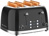 Bol.com KitchenBrothers Retro Broodrooster - Toaster - 6 Warmteniveaus - 4 Extra Brede Sleuven - 1630W - Zwart aanbieding