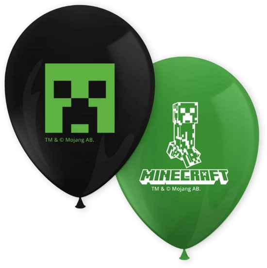 Minecraft Ballonnen - Feestartikelen Versiering Ballonpakket 8 stuks - Zwart groen