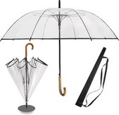 Bol.com Transparante paraplu bruiloft met hoogwaardig echt houten handvat Ø 120cm - elegante grote paraplu 2 personen transparan... aanbieding