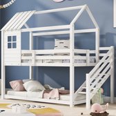 Bol.com Sweiko Stapelbed bed met hoektrap huisbed kinderbedje met valbeveiliging en rooster met raam frame in dennenhout Wit (90... aanbieding