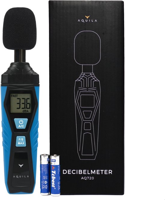Aquila Digitale Decibelmeter voor Geluidsisolatie - Nauwkeurig 1.5 DB - Meter 30 tot 130 Decibel - Geluidsmeter - Incl Batterijen & E-book
