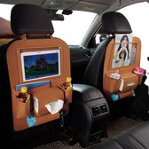 Case2go - Organisateur de voiture avec support pour tablette - Organisateur de siège auto avec support de téléphone et porte-gobelet de voiture - Marron
