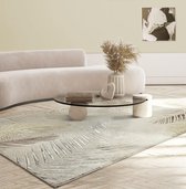the carpet Vloerkleed Mila modern tapijt woonkamer, elegant glanzend kortpolig woonkamer tapijt in crème met goud zilver veren patroon, tapijt 80 x 300 cm