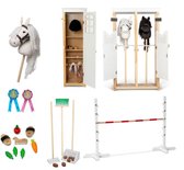 By Astrup cheval de loisir de luxe blanc avec set de jeu très complet - Écurie - Obstacle - Placard - Set de soins - Garçon à fumier - Rosaces