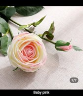 Real Touch Rose Bébé Pink double tête - 2 boutons - Rose - Fleurs artificielles - Roses artificielles - Bouquet artificiel - Rose - 75 CM - Fleurs en soie - Bloem en latex - Mariage - Mariage