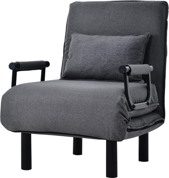 Omvormbare slaapbank fauteuil- 6-standen verstelbare rugleuning-opklapbare fauteuil met kussen/gestoffeerde zitting/ vrijetijds chaise longue bank- voor thuiskantoor  grijs