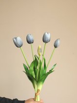 Tulipes Real Touch Blauw Grijs - Tulipes Real Touch - Blue - Gris - Tulipes - Fleurs artificielles - Tulipes artificielles - Bouquet artificiel - Tulipe - 40 CM - Fleurs en soie - Fleur en latex - Mariage - Printemps