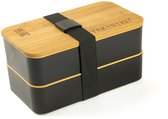 YAKINIKU - Bento Box - Yumbox - Lunchbox Voor Volwassenen - Vershouddoos - Zwart - Met Bamboedeksel - Inclusief Deksel Lepel Vork Mes en Snijplank - Lunch Box Met Vakjes -