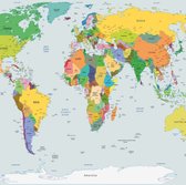 Fotobehang - Vlies Behang - Wereldkaart - Kaart van de Wereld - 368 x 254 cm