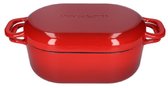 Pan - Braadpan - Sabatier - Ovaal - Rood - 31 cm - 4,5 liter - Gietijzer - Geschikt voor oven en alle warmte bronnen, ook inductie. Tevens is de deksel toepasbaar voor vele doeleinden, 1,5 liter.
