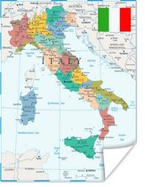 Poster Landkaart - Italië - Steden - 90x120 cm