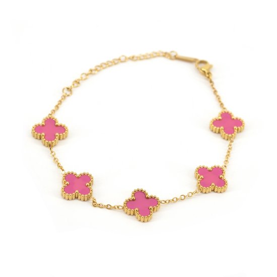 Clover Armband - Roze/Goud | 21,5 cm | Stainless Steel | Fashion Favorite