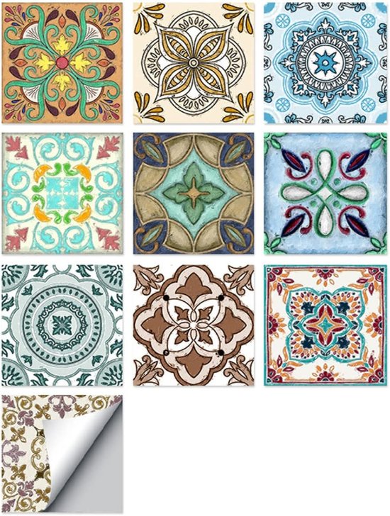 Plaktegels voor keuken, badkamer & vloer - 10 Stickertegels 15x15CM - Zelfklevende tegels met Portugees Design
