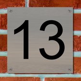 Huisnummerbord RVS Deluxe - Nummer 13 - 12 x 12 cm - incl. set voor bevestiging | - naambord - nummerbord - voordeur