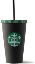 Starbucks Beker - Drinkbeker - Matte Black Jade Green - Met Rietje en Deksel - Herbruikbaar - ijskoffie beker - Milkshake beker - Limited Edition